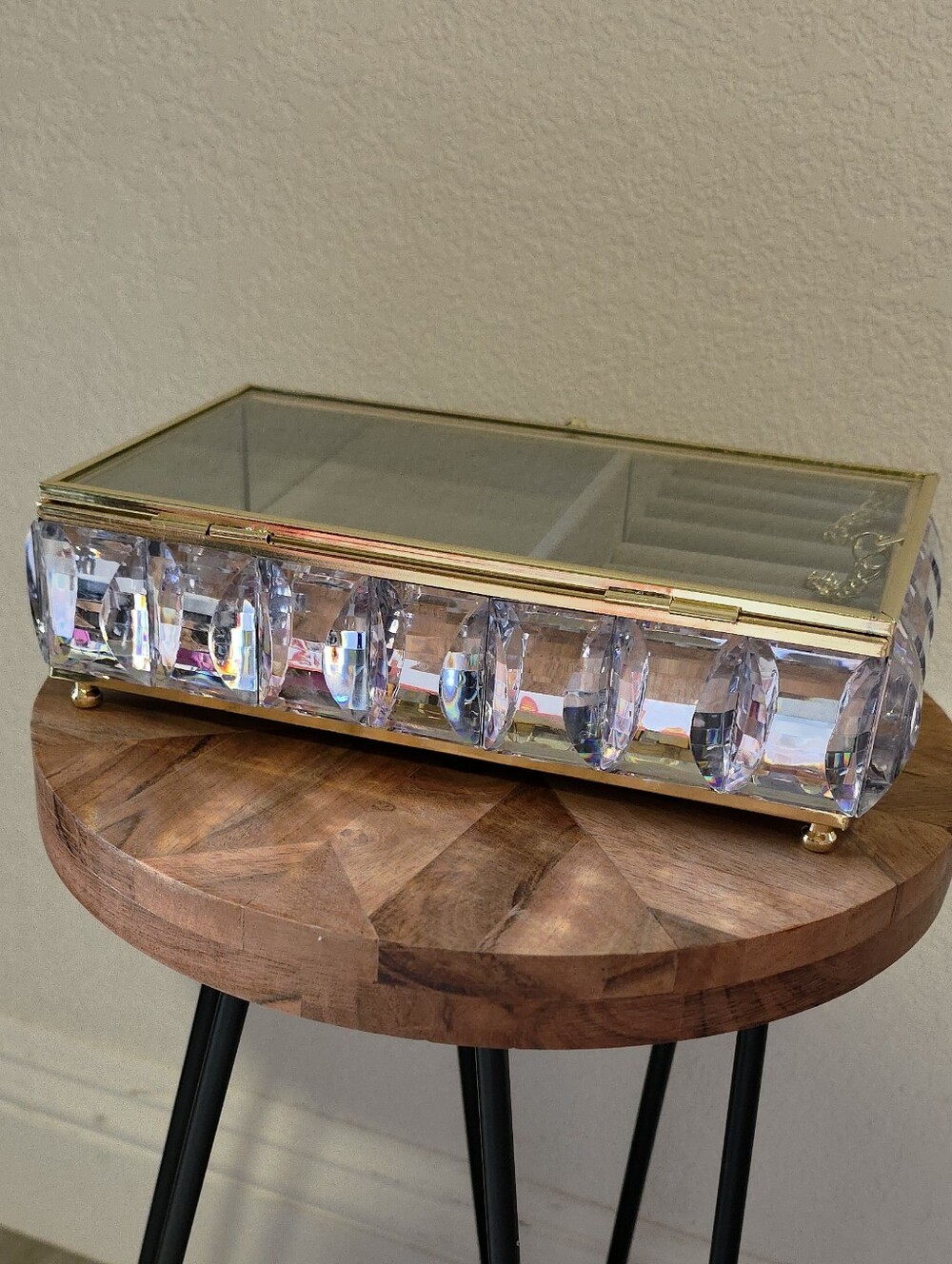 Gold Glass and Crystal Jewelry Organizer Box - Clear/Gold